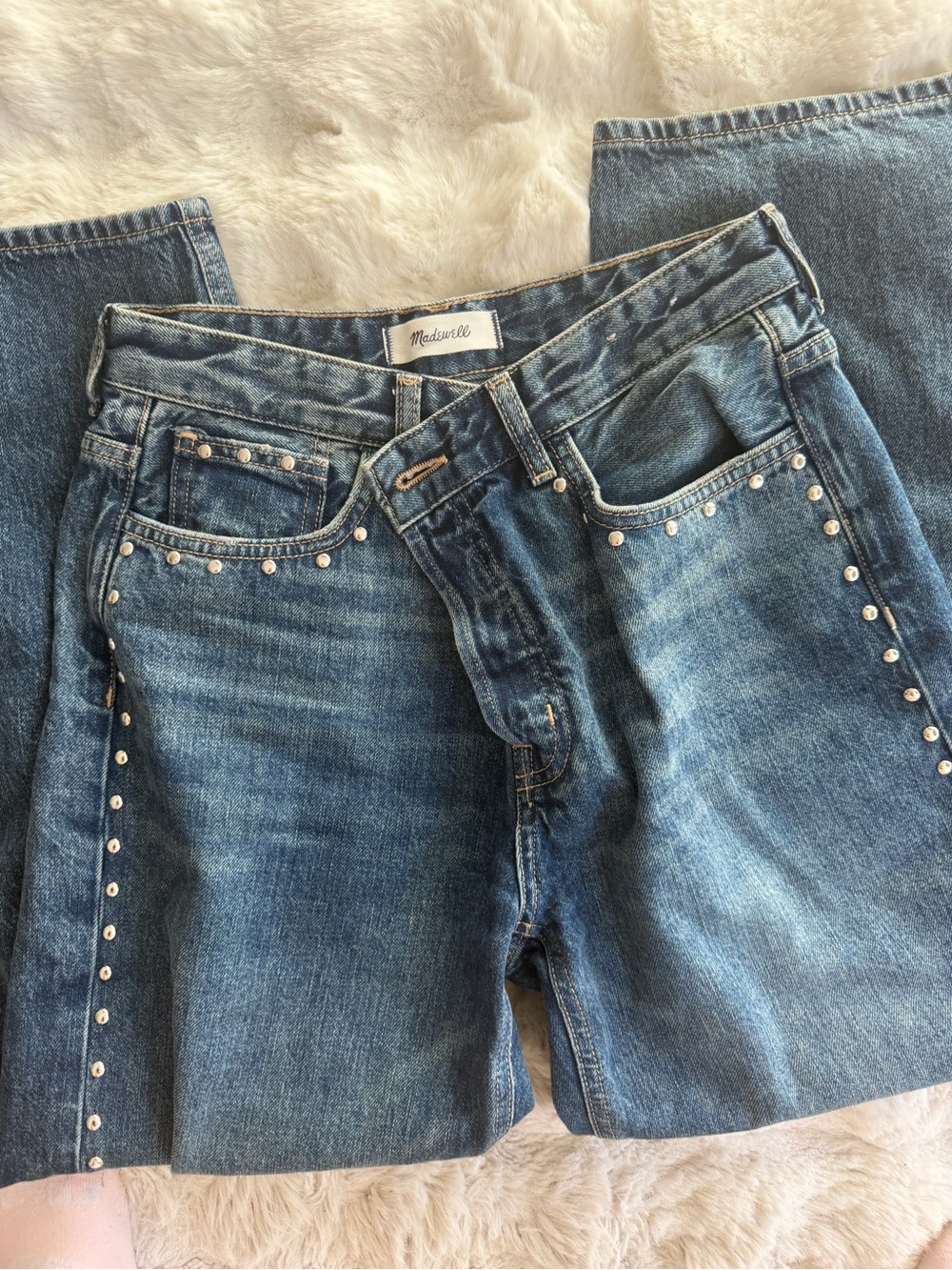 Madewell Denim Wide-Leg Jeans with Silver Stud Trim
